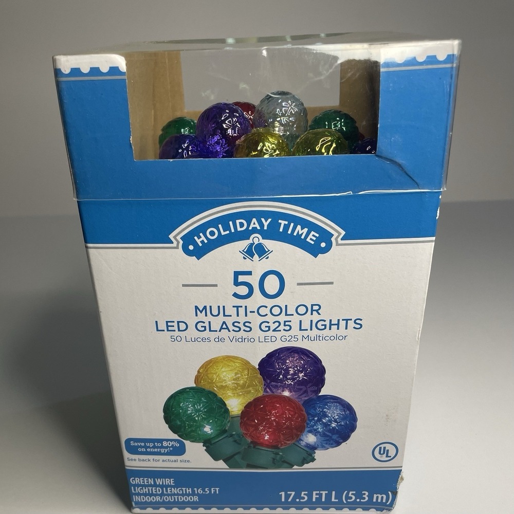 HOLIDAY TIME 50 GLOBE RED GREEN WHITE STRING G25 CHRISTMAS LIGHTS